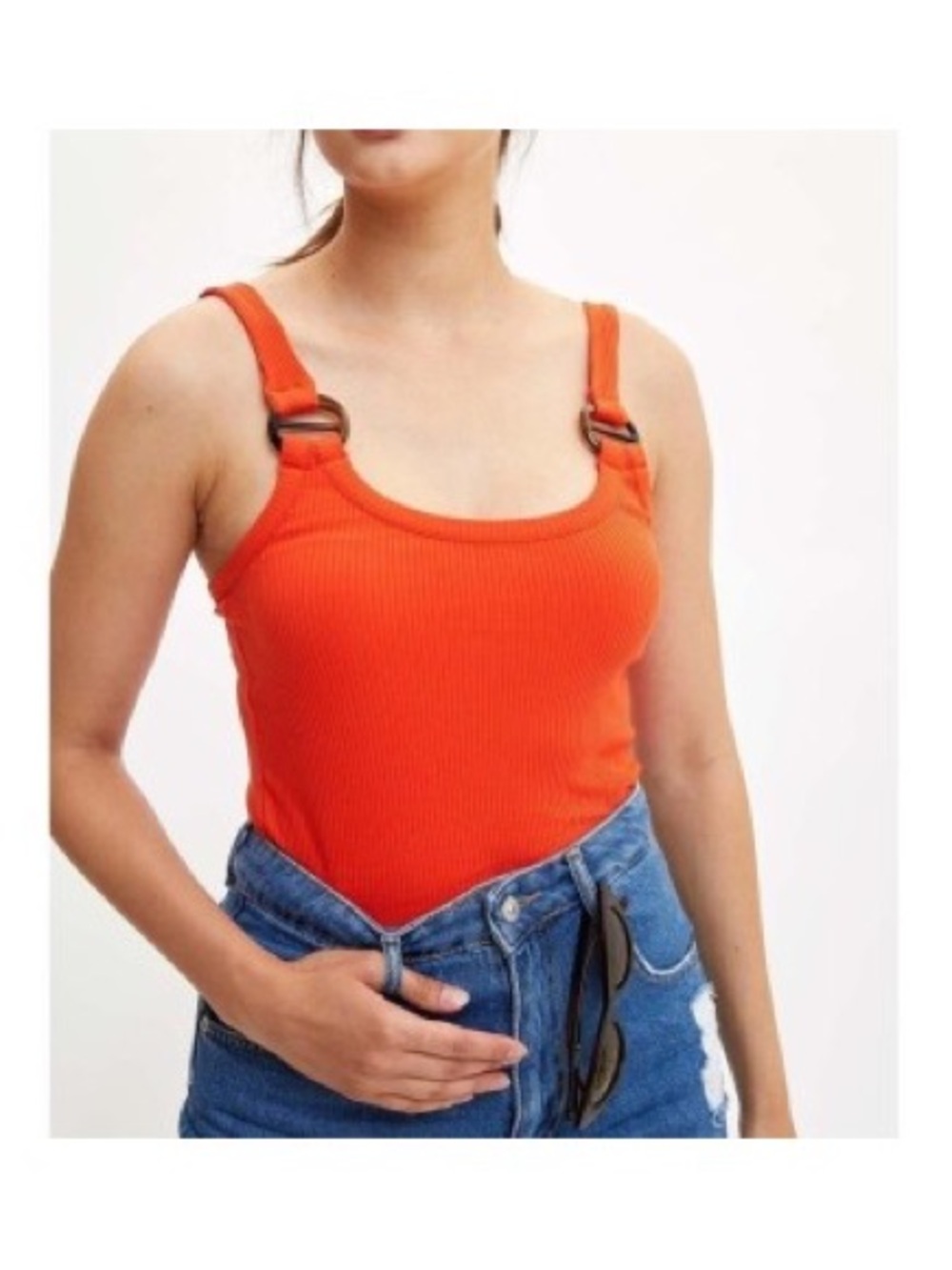 Coral Ribbed Tank Top with Buckle Straps